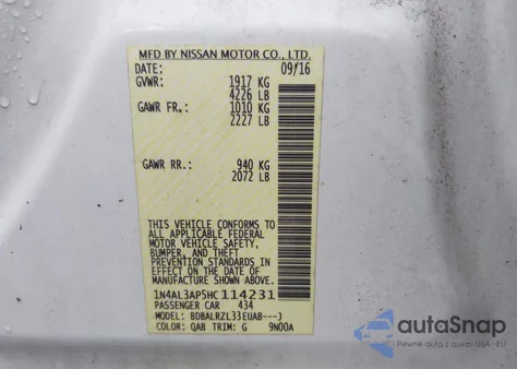 2017 Nissan Altima 2.5 Sl from USA, damaged, VIN 1N4AL3AP5HC114231